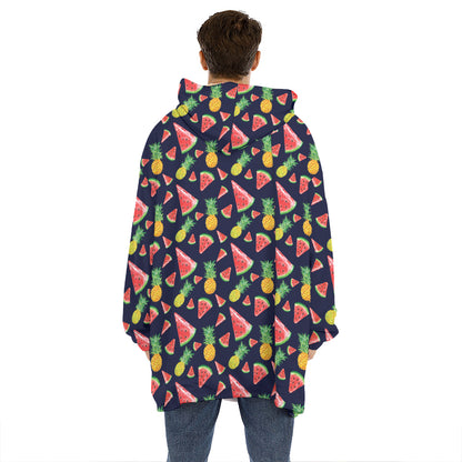Watercolor Tropical Pattern Print Hoodie Blanket