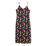 Watercolor Tropical Pattern Print Jersey Midi Cami Dress