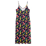 Watercolor Tropical Pattern Print Jersey Midi Cami Dress