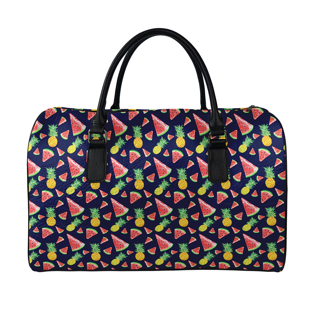 Watercolor Tropical Pattern Print Leather Duffle Bag