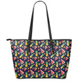 Watercolor Tropical Pattern Print Leather Tote Bag With Zipper