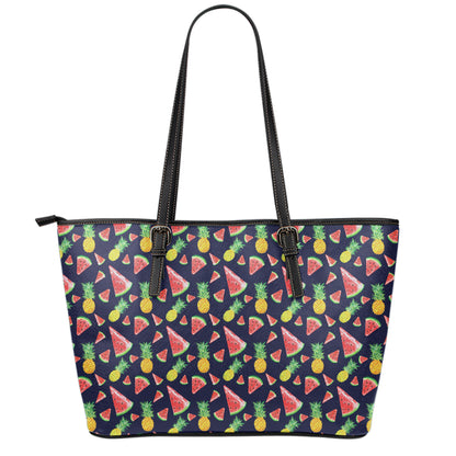 Watercolor Tropical Pattern Print Leather Tote Bag