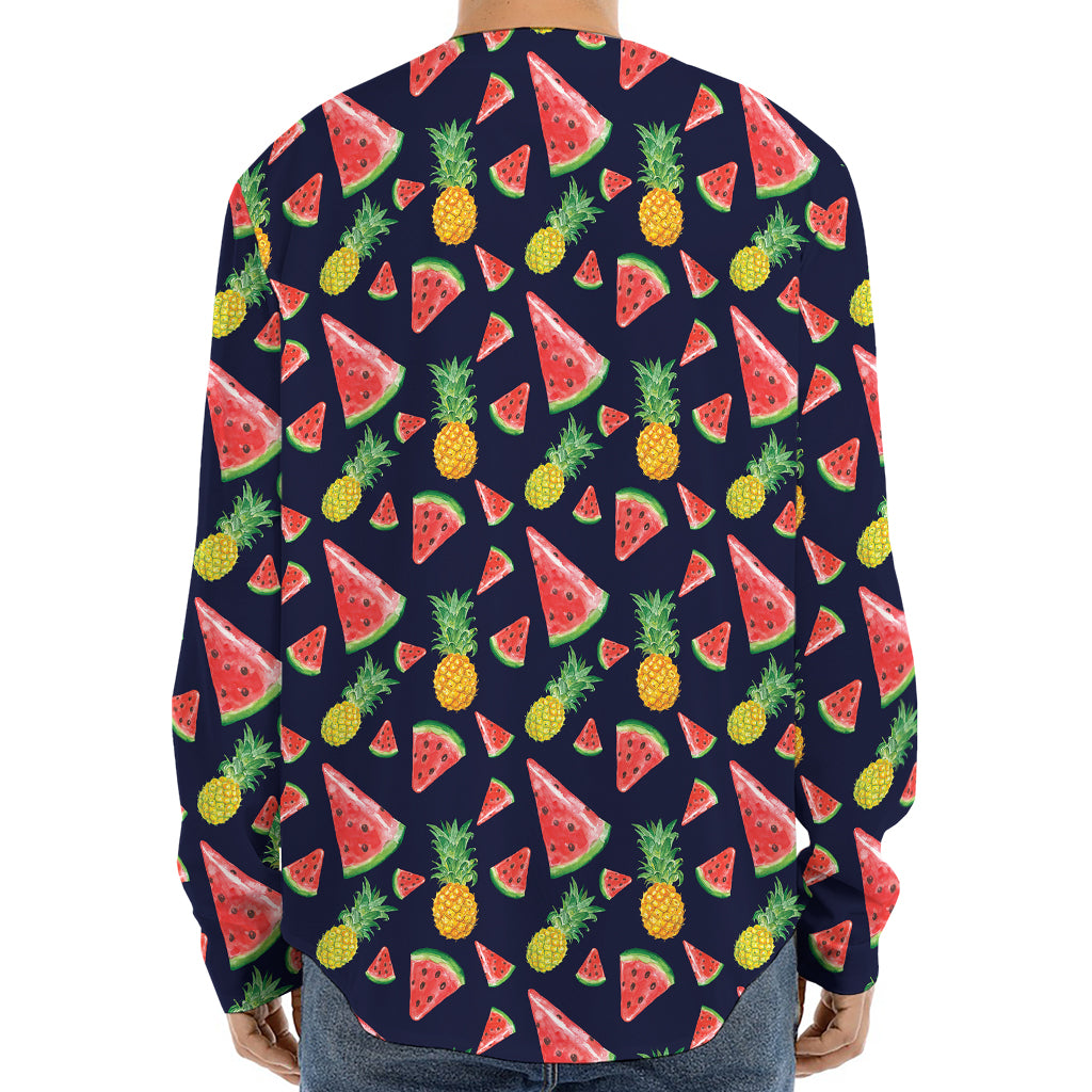 Watercolor Tropical Pattern Print Long Sleeve Baseball Jersey