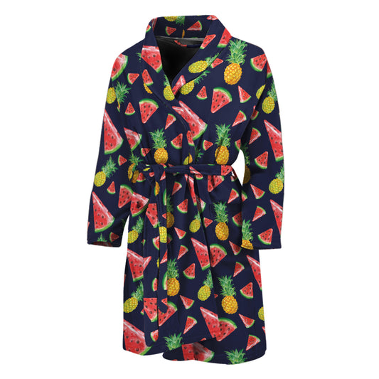 Watercolor Tropical Pattern Print Men's Bathrobe