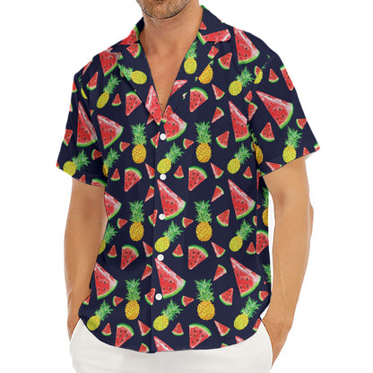 Watercolor Tropical Pattern Print Men's Deep V-Neck Shirt