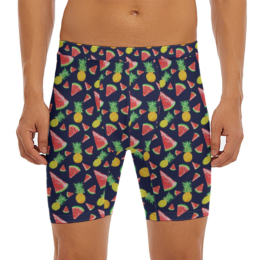 Watercolor Tropical Pattern Print Men's Long Boxer Briefs