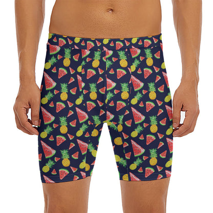 Watercolor Tropical Pattern Print Men's Long Boxer Briefs