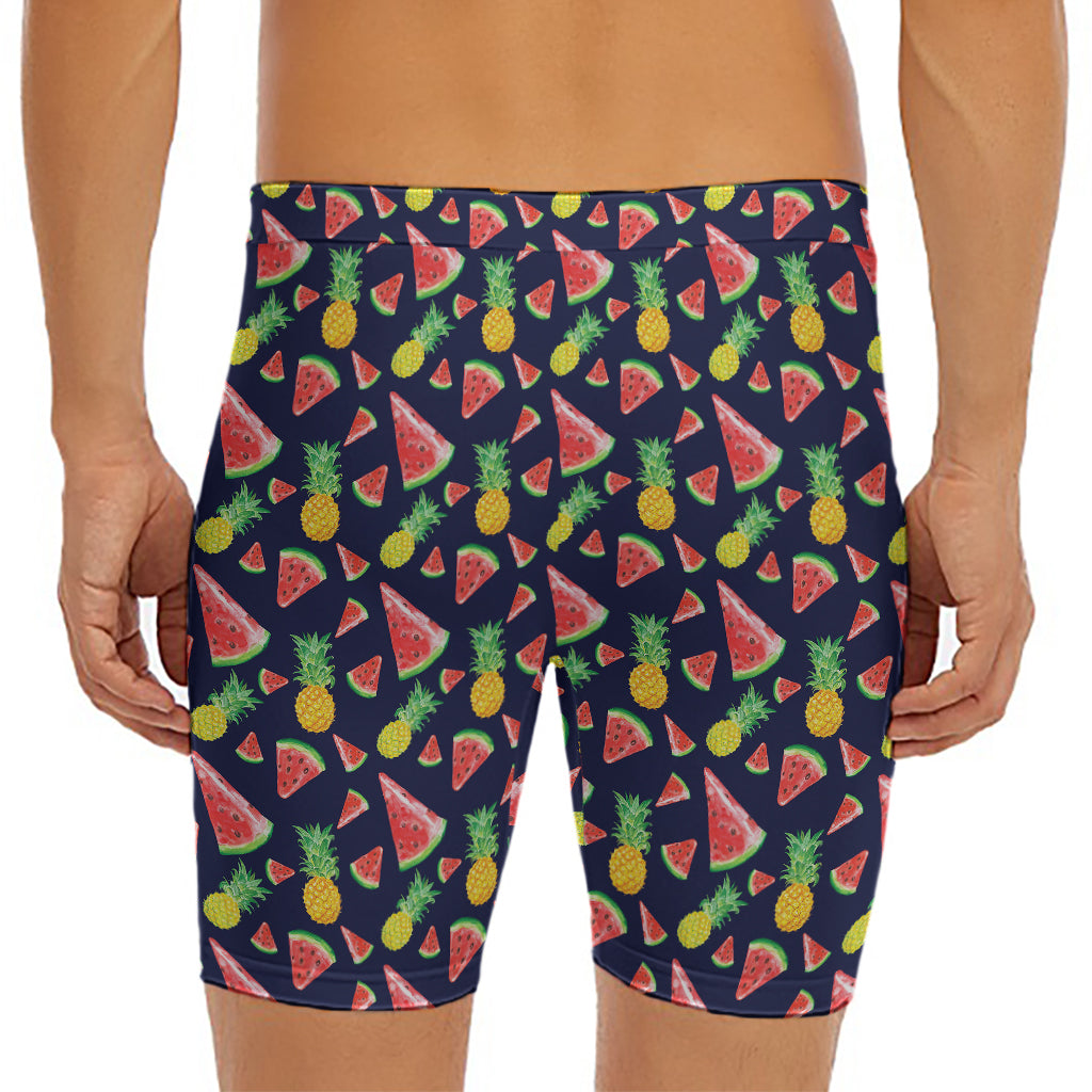 Watercolor Tropical Pattern Print Men's Long Boxer Briefs