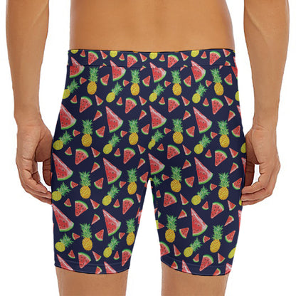 Watercolor Tropical Pattern Print Men's Long Boxer Briefs
