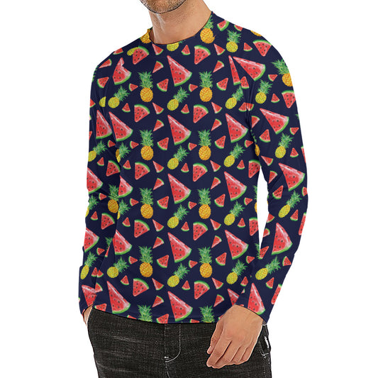 Watercolor Tropical Pattern Print Men's Long Sleeve Rash Guard