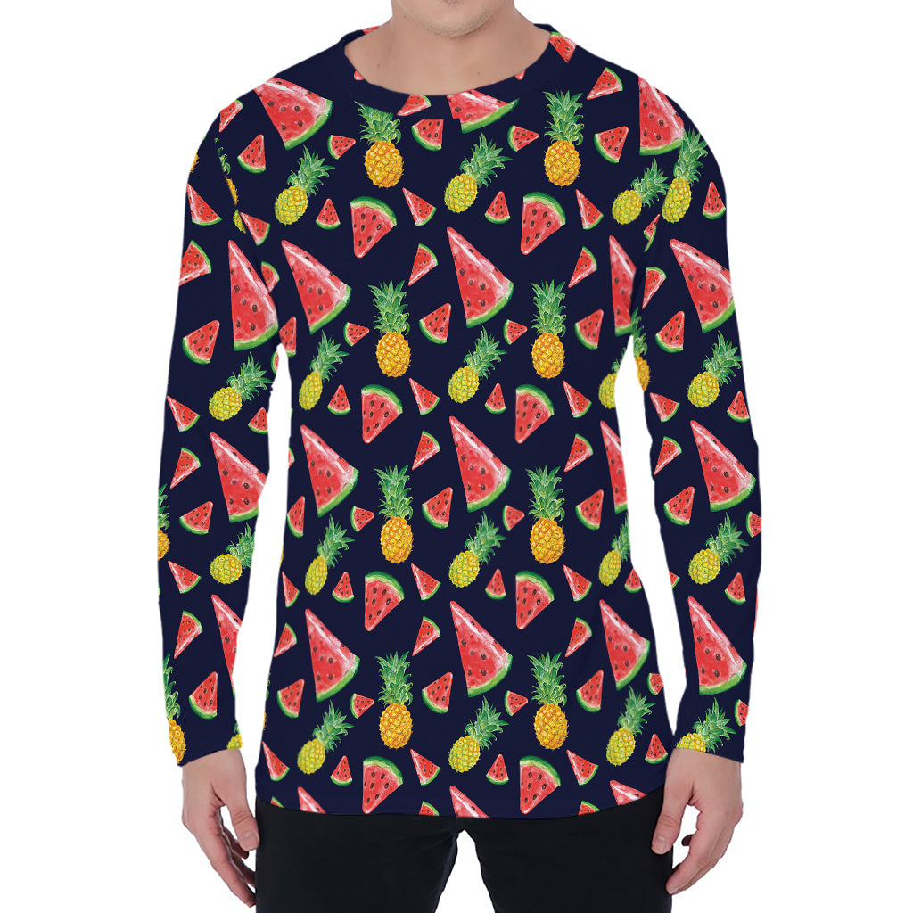 Watercolor Tropical Pattern Print Men's Long Sleeve T-Shirt