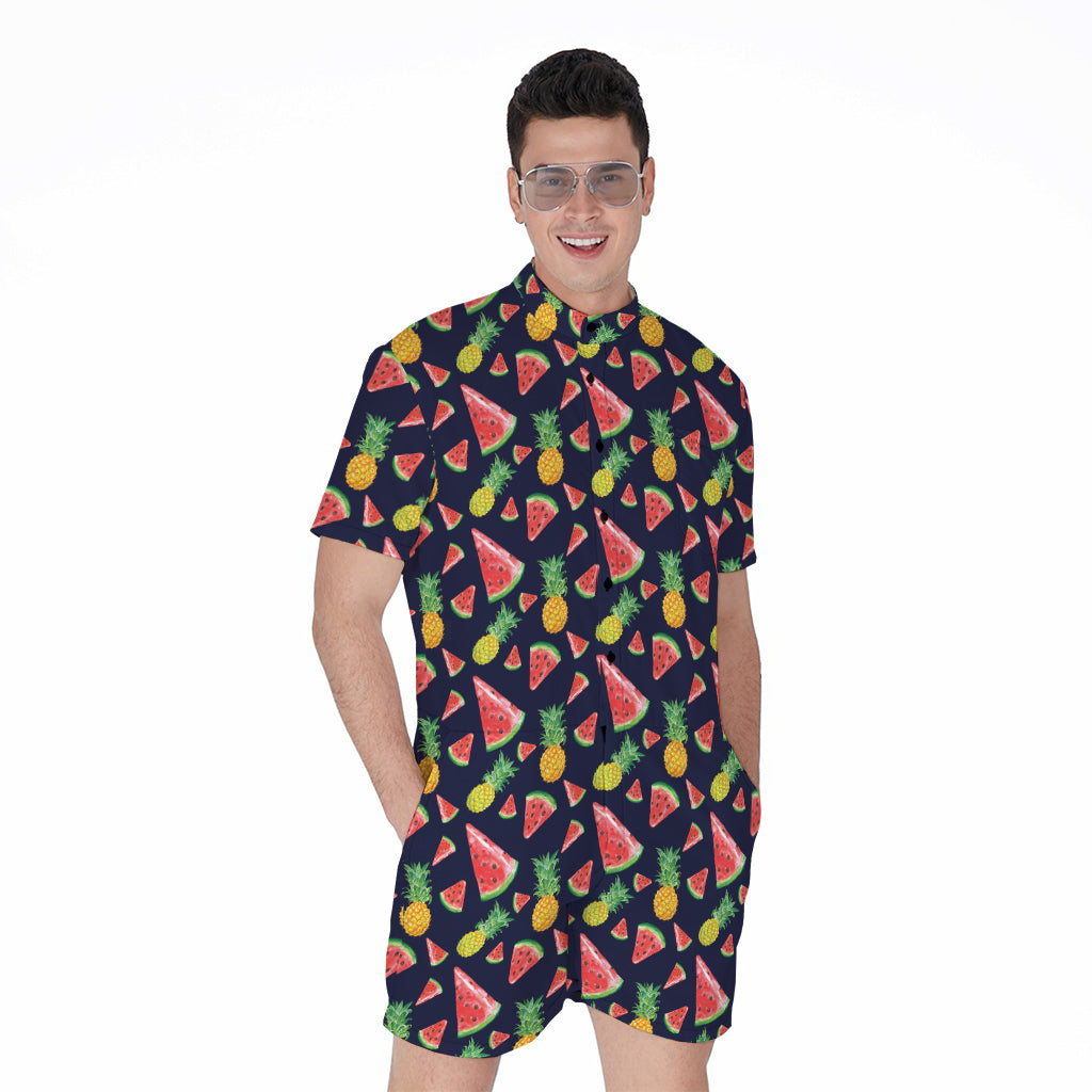 Watercolor Tropical Pattern Print Men's Rompers
