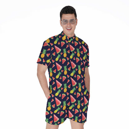 Watercolor Tropical Pattern Print Men's Rompers