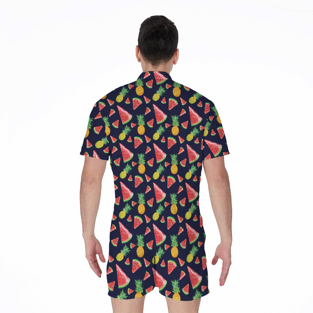 Watercolor Tropical Pattern Print Men's Rompers