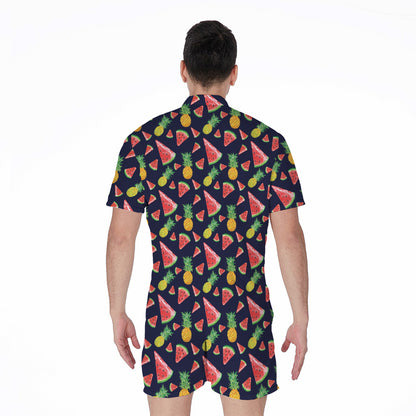 Watercolor Tropical Pattern Print Men's Rompers