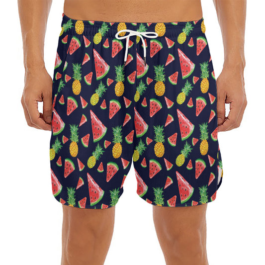 Watercolor Tropical Pattern Print Men's Split Running Shorts
