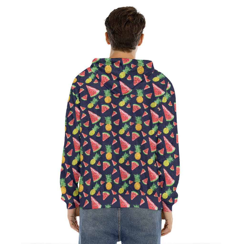 Watercolor Tropical Pattern Print Men's Velvet Pullover Hoodie