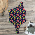 Watercolor Tropical Pattern Print One Shoulder Bodysuit