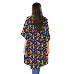 Watercolor Tropical Pattern Print Open Front Beach Cover Up