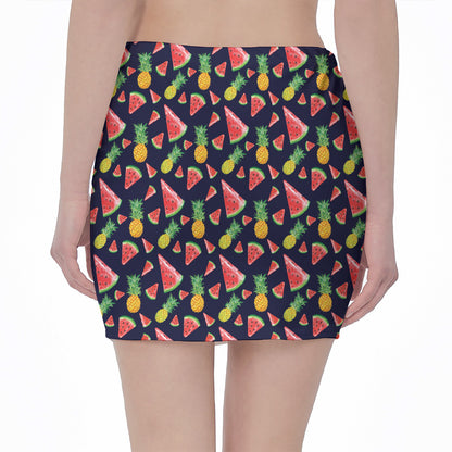 Watercolor Tropical Pattern Print Pencil Mini Skirt