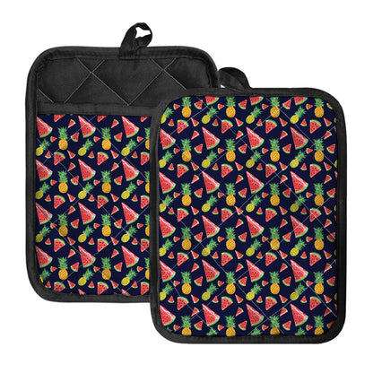 Watercolor Tropical Pattern Print Pot Holders With Pocket