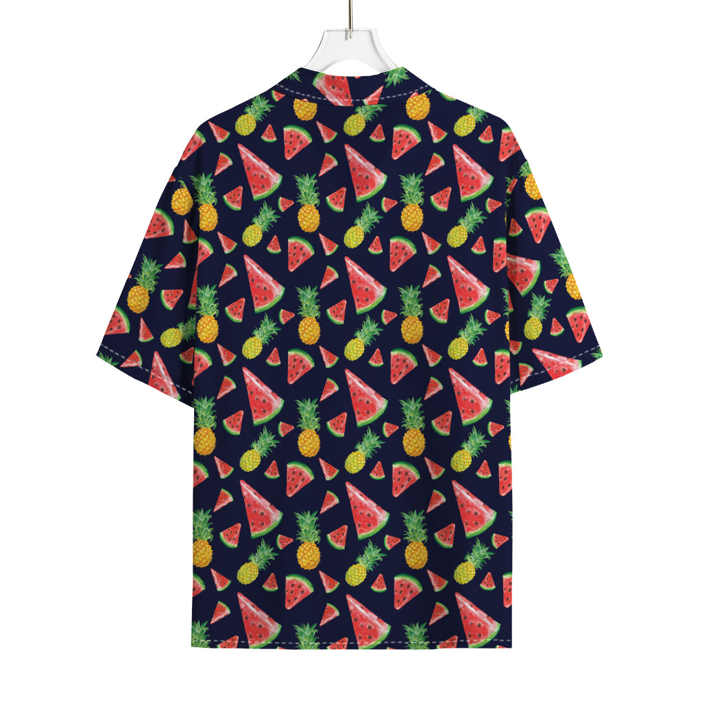 Watercolor Tropical Pattern Print Rayon Hawaiian Shirt
