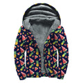 Watercolor Tropical Pattern Print Sherpa Lined Zip Up Hoodie