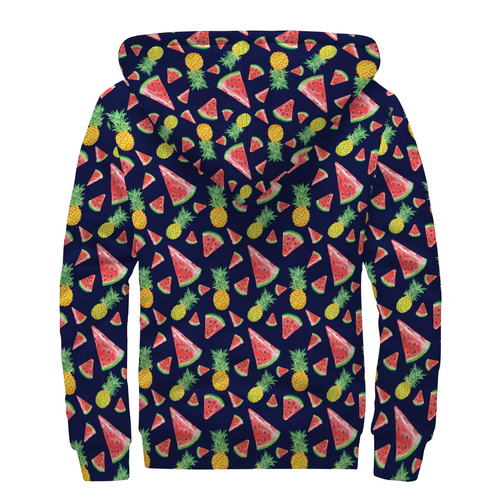 Watercolor Tropical Pattern Print Sherpa Lined Zip Up Hoodie
