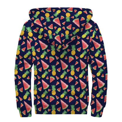 Watercolor Tropical Pattern Print Sherpa Lined Zip Up Hoodie