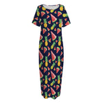 Watercolor Tropical Pattern Print Short Sleeve Long Nightdress