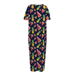 Watercolor Tropical Pattern Print Short Sleeve Long Nightdress