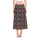 Watercolor Tropical Pattern Print Side Slit Midi Skirt