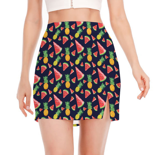 Watercolor Tropical Pattern Print Side Slit Mini Skirt