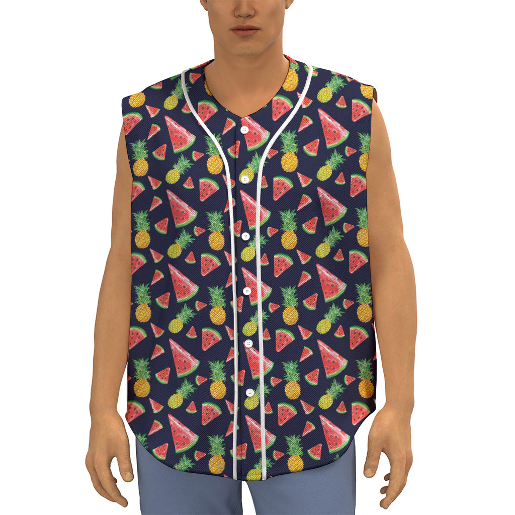 Watercolor Tropical Pattern Print Sleeveless Baseball Jersey