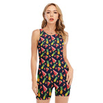 Watercolor Tropical Pattern Print Sleeveless One Piece Swimsuit