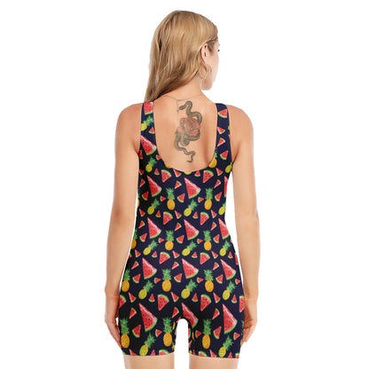 Watercolor Tropical Pattern Print Sleeveless One Piece Swimsuit