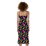 Watercolor Tropical Pattern Print Slim Fit Midi Cami Dress