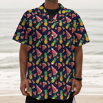 Watercolor Tropical Pattern Print Textured Short Sleeve Shirt