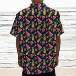 Watercolor Tropical Pattern Print Textured Short Sleeve Shirt