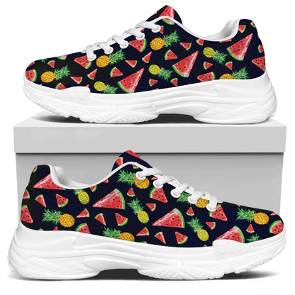 Watercolor Tropical Pattern Print White Chunky Shoes