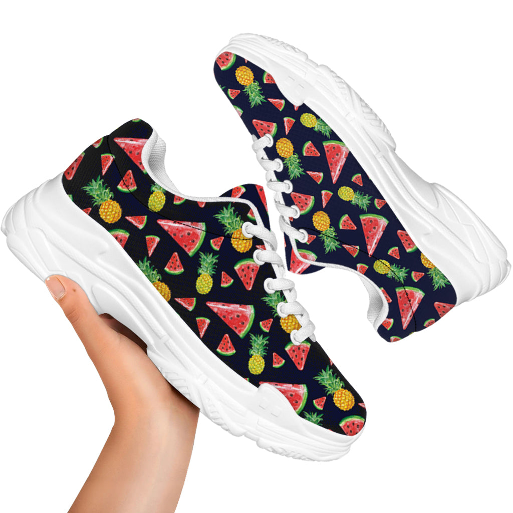 Watercolor Tropical Pattern Print White Chunky Shoes