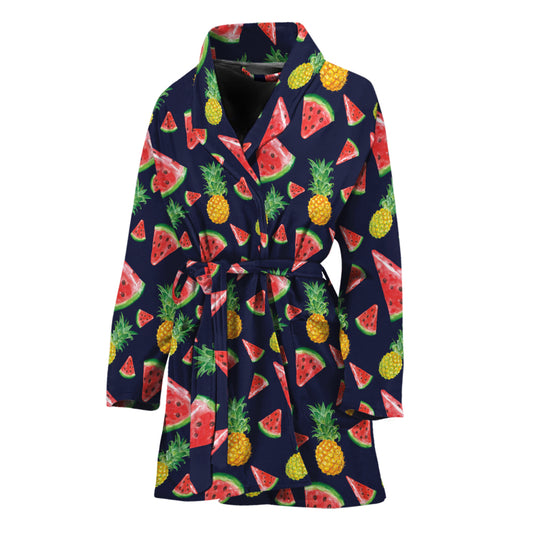 Watercolor Tropical Pattern Print Women's Bathrobe
