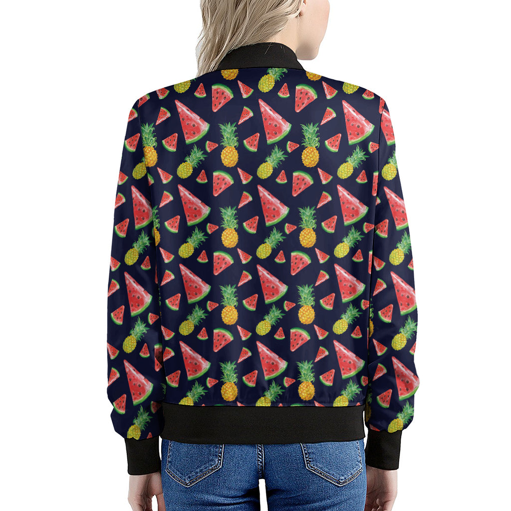 Watercolor Tropical Pattern Print Women's Bomber Jacket