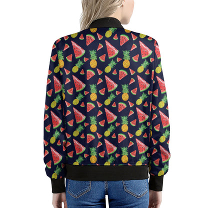 Watercolor Tropical Pattern Print Women's Bomber Jacket
