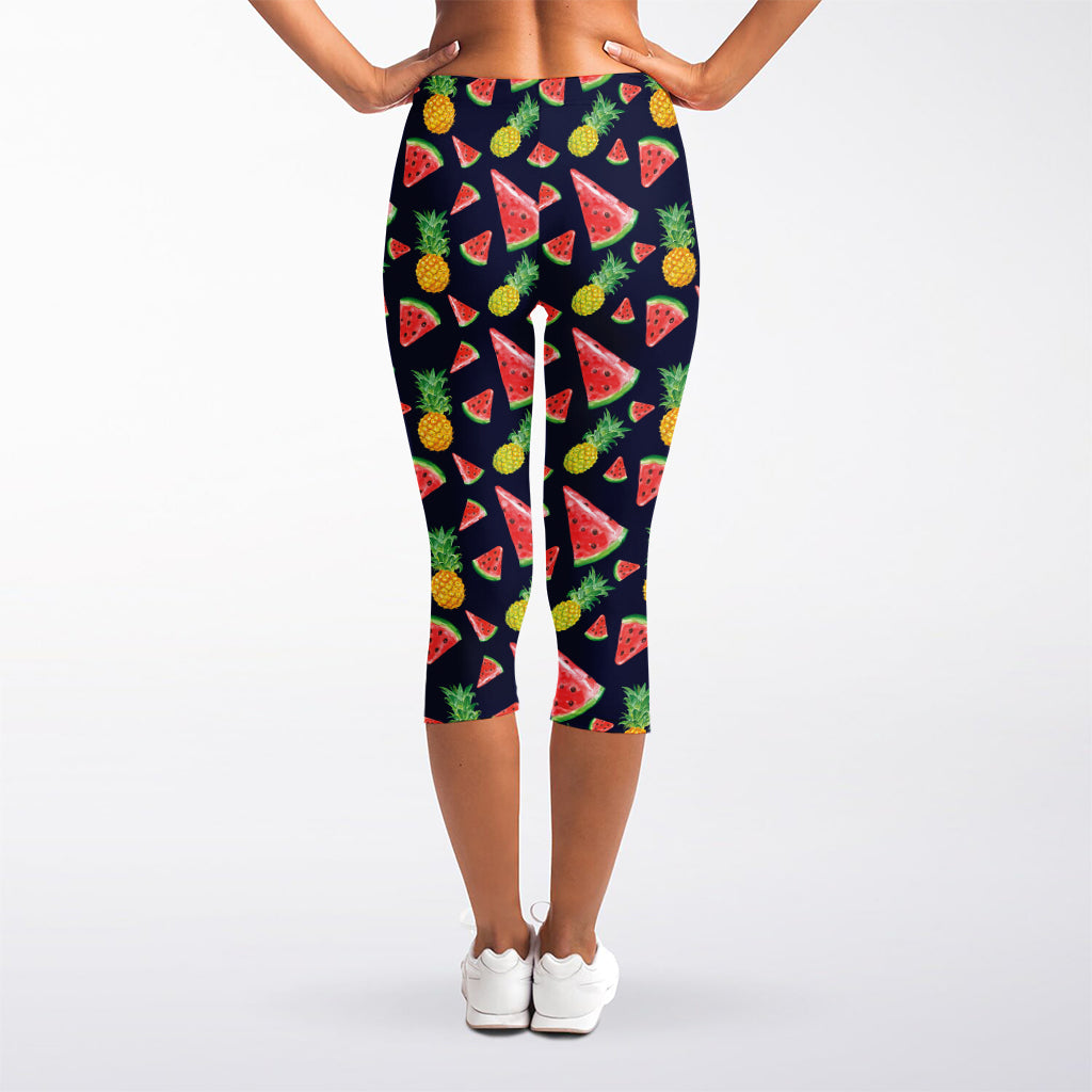 Watercolor Tropical Pattern Print Women's Capri Leggings