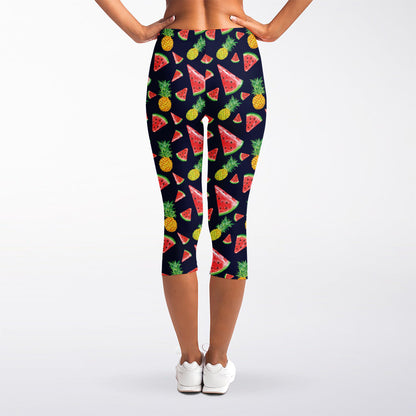 Watercolor Tropical Pattern Print Women's Capri Leggings