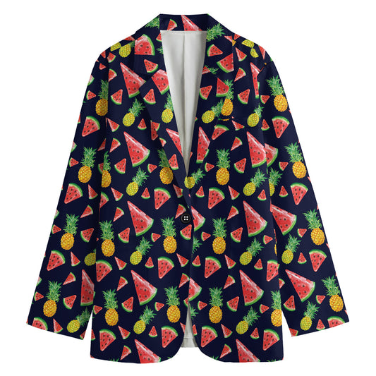 Watercolor Tropical Pattern Print Women's Cotton Blazer