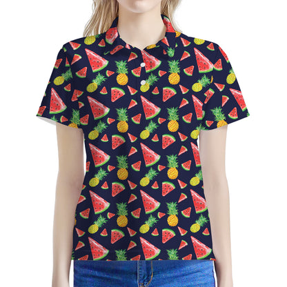 Watercolor Tropical Pattern Print Women's Polo Shirt