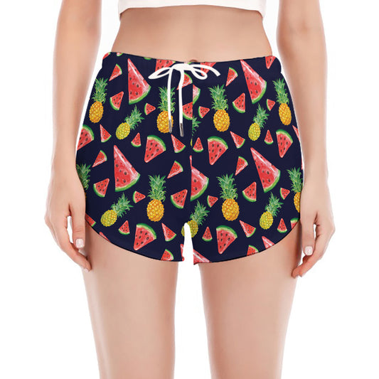 Watercolor Tropical Pattern Print Women's Split Running Shorts