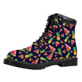 Watercolor Tropical Pattern Print Padded Collar Lace Up Boots